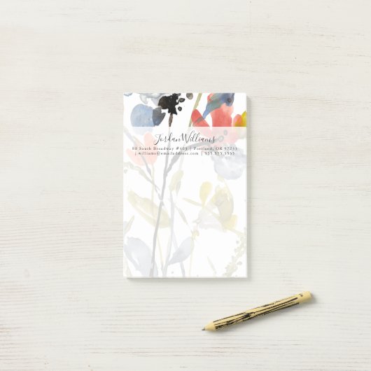 Blume Overlay - Aquarell-Blume und -Stiele Post-it Klebezettel (Auf Schreibtisch)