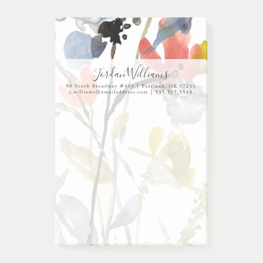 Blume Overlay - Aquarell-Blume und -Stiele Post-it Klebezettel (Vorderseite)