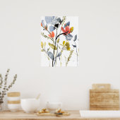 Blume Overlay - Aquarell-Blume und -Stiele Poster (Küche)