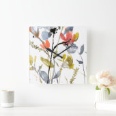Blume Overlay - Aquarell-Blume und -Stiele Quadratische Wanduhr (Zuhause)