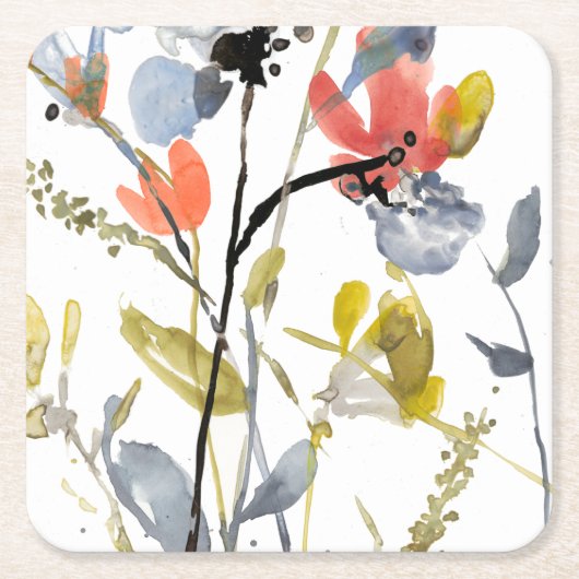 Blume Overlay - Aquarell-Blume und -Stiele Rechteckiger Pappuntersetzer (Vorderseite)
