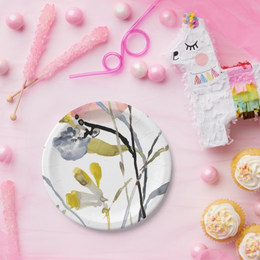 Blume Overlay - Aquarellfarben-Pastell-Blume Pappteller (Party)