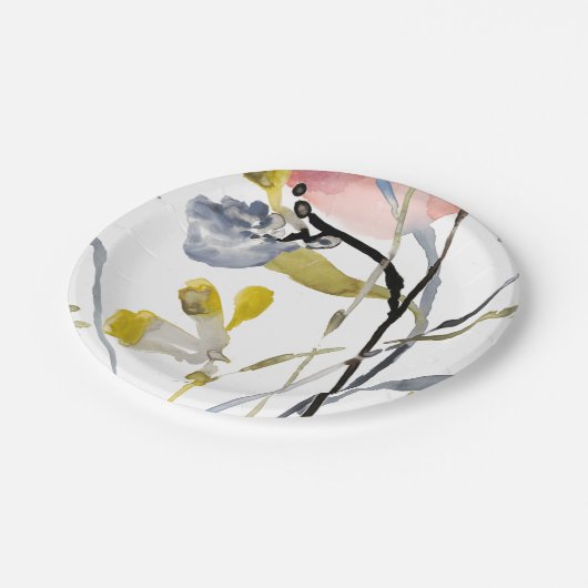 Blume Overlay - Aquarellfarben-Pastell-Blume Pappteller (Schrägansicht)