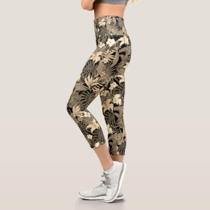 Blume & Palm-Blätter in Beige Shades Capri Leggings