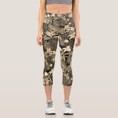 Blume & Palm-Blätter in Beige Shades Capri Leggings (Vorderseite)