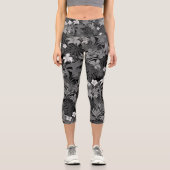 Blume & Palm Blätter in Grau Shades Capri Leggings (Vorderseite)