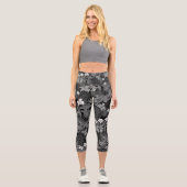 Blume & Palm Blätter in Grau Shades Capri Leggings (Vorderseite)