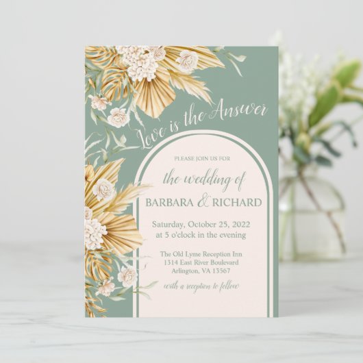 Blume Pampas Grass Boho Wedding Einladung (Stehend Vorderseite)