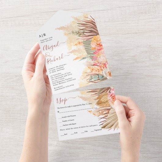 Blume, Pampasgras und Palmblatthehe, getrocknet All In One Einladung (Abreißen)