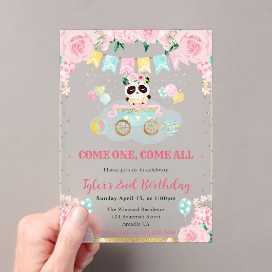 Blume Panda Kindergeburtstag Acryleinladungen (Insitu (Handheld))