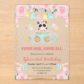 Blume Panda Kindergeburtstag Acryleinladungen (Vorderseite)