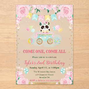 Blume Panda Kindergeburtstag Acryleinladungen