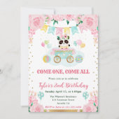 Blume Panda Kindergeburtstag Einladung (Vorderseite)