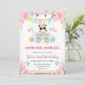 Blume Panda Kindergeburtstag Einladung (Stehend Vorderseite)