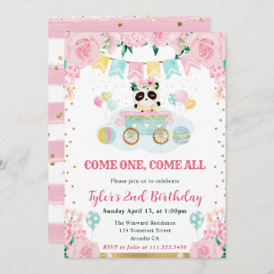 Blume Panda Kindergeburtstag Einladung