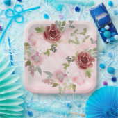 Blume-Papierplatte für Aquarellpinken und Burgund Pappteller (Party)