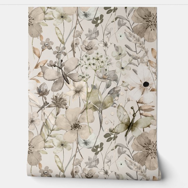 Blume Paradies beige Tapeten (Abrollen)