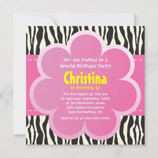 Blume Party Einladung - Zebra (Vorderseite)