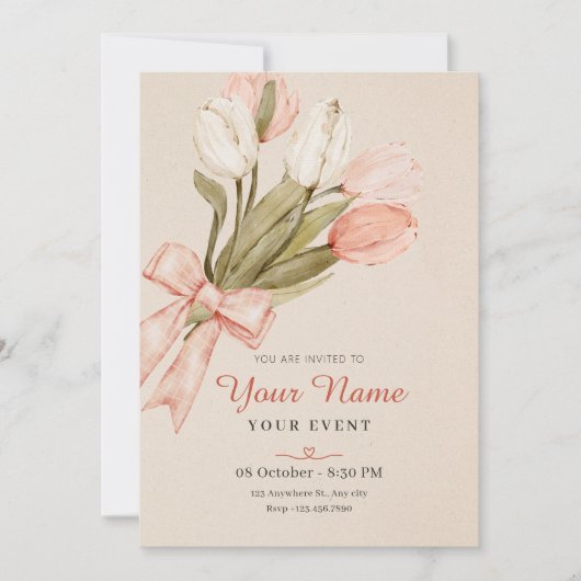 Blume Pastel tulips Einladung (Vorderseite)