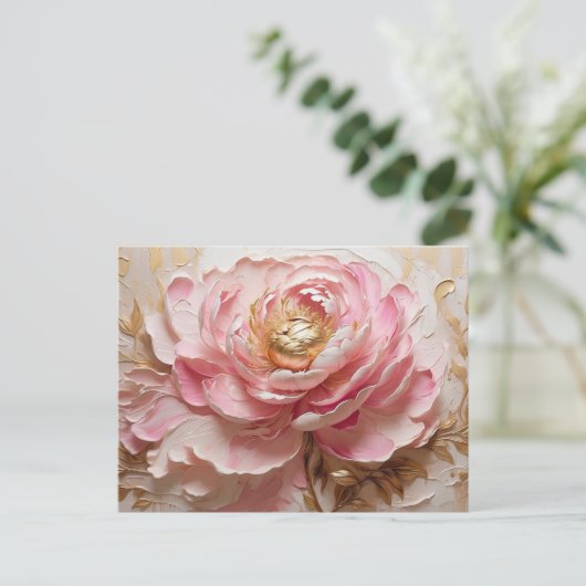Blume Pastellrosa und Golden Peony Postkarte (Stehend Vorderseite)