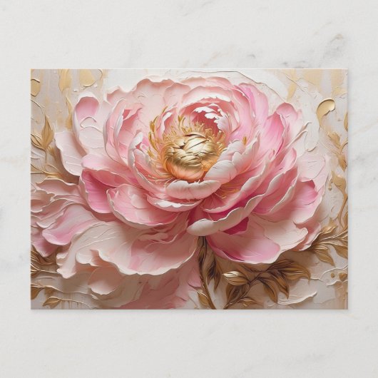 Blume Pastellrosa und Golden Peony Postkarte (Vorderseite)