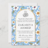 Blume Pattern Blue Islamische Aqiqa Aqeeqa Baby Einladung (Vorderseite)