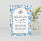 Blume Pattern Blue Islamische Aqiqa Aqeeqa Baby Einladung (Stehend Vorderseite)