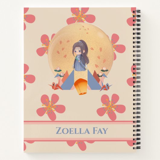 Blume Pattern Chibi Girl Notizblock (Rückseite)