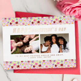 Blume Pattern Galentine`s Day Friends 2 Foto Folien Feiertagskarte