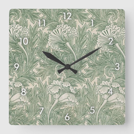 Blume Pattern, William Morris Quadratische Wanduhr (Vorderseite)