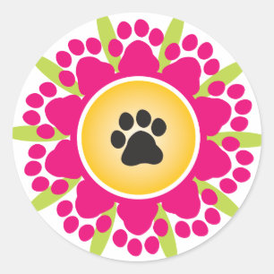 Blume Paw Prints Runder Aufkleber