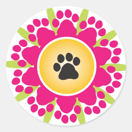 Blume Paw Prints Runder Aufkleber (Vorderseite)