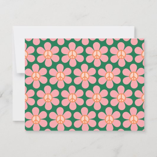 Blume "Peace Sign Green Pink Custom Stationery" Mitteilungskarte (Rückseite)