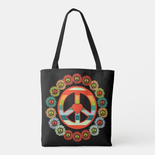 Blume Peace Sign Retro Hippy Tasche (Rückseite)