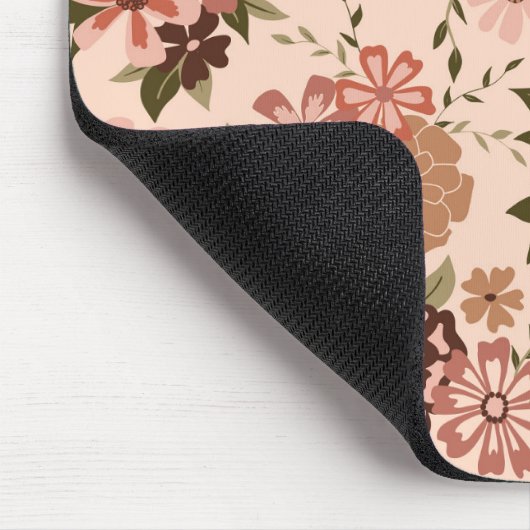 Blume Peach Brown Botanical Pattern Mousepad (Ecke)