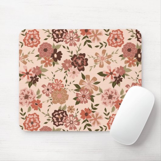 Blume Peach Brown Botanical Pattern Mousepad (Mit Mouse)