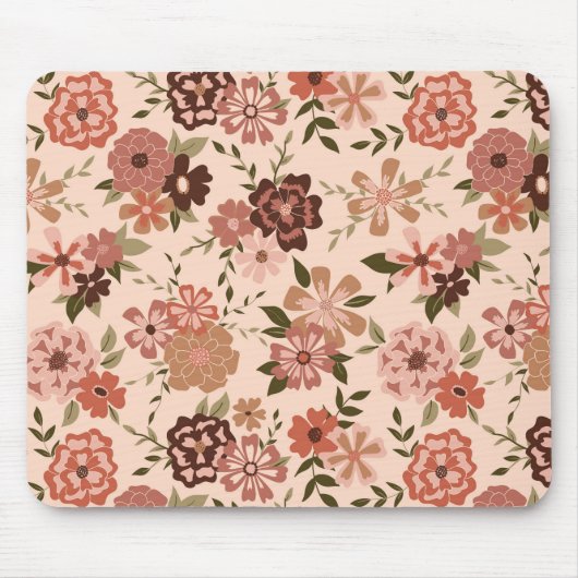 Blume Peach Brown Botanical Pattern Mousepad (Vorne)