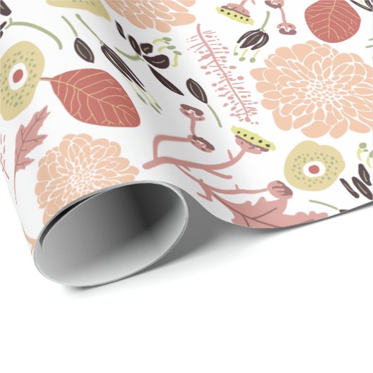 Blume Peach Green Botanic Geschenkpapier (Rolleneckpunkt)