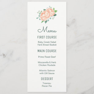 Blume Peach Peony Watercolor Menus Menükarte