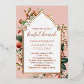 Blume Peach Rose Gold Bridal Brunch Folieneinladung (Vorderseite)