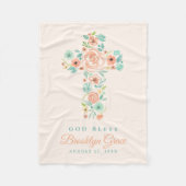 Blume Peach und Mint Wasserfarbe Kreuztaufe Fleecedecke (Vorderseite)