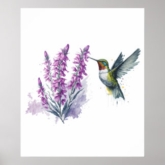 Blume Penstemon (Wasserfarbe) Hummingbird Poster