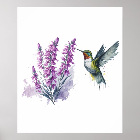 Blume Penstemon (Wasserfarbe) Hummingbird Poster (Vorne)
