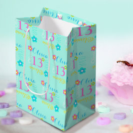 Blume personalisierter Name 13. Geburtstag Mittlere Geschenktüte