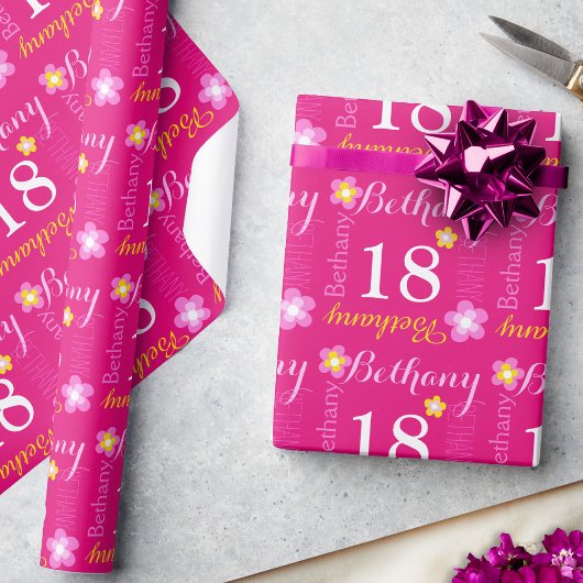 Blume personalisierter Name Alter 18. Geburtstagsp Geschenkpapier