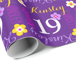 Blume personalisierter Name Alter 19. Geburtstag l Geschenkpapier