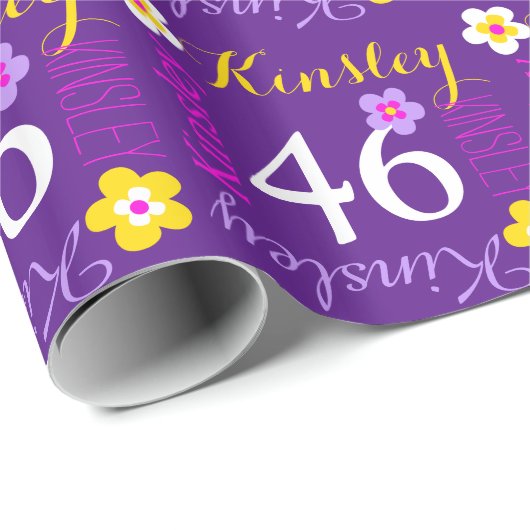 Blume personalisierter Name Alter 46. Geburtstag l Geschenkpapier (Rolleneckpunkt)