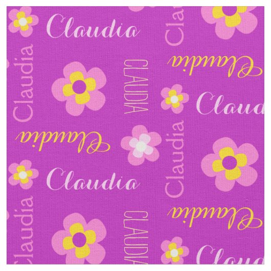 Blume personalisierter Name lila typografische Gew Stoff (Nahaufnahme)