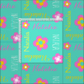 Blume personalisierter Name Rosa Aqua Textilien Stoff (Kachel)