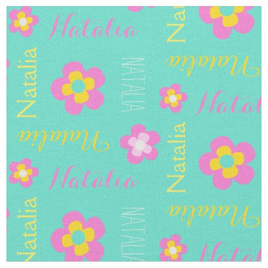Blume personalisierter Name Rosa Aqua Textilien Stoff (Nahaufnahme)